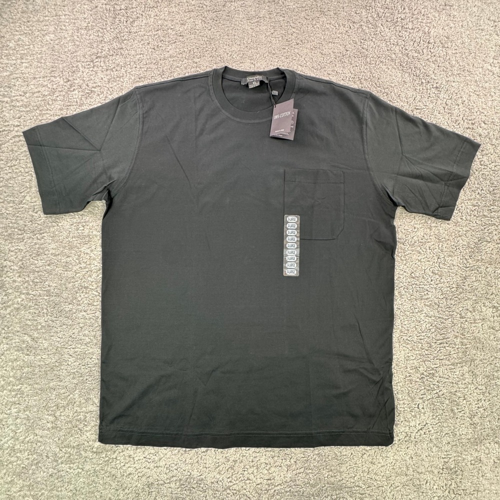 Giorgiolini Mens Filo Scozia Cotton Pocket T-Shirt Black Italy XL New